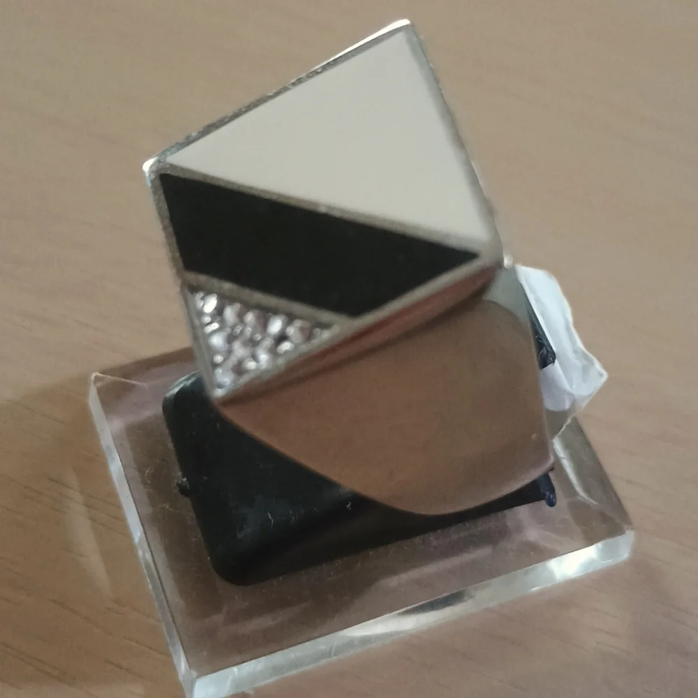 Men's Stainless Steel Black Enamel Cubic Zirconia Signet Ring Fine Jewelry - Picture 2 of 4